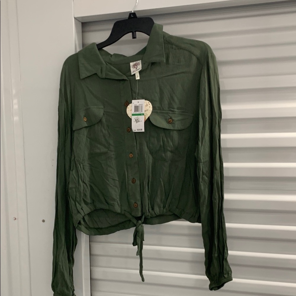 Self Esteem Sage Button-Up Blouse *